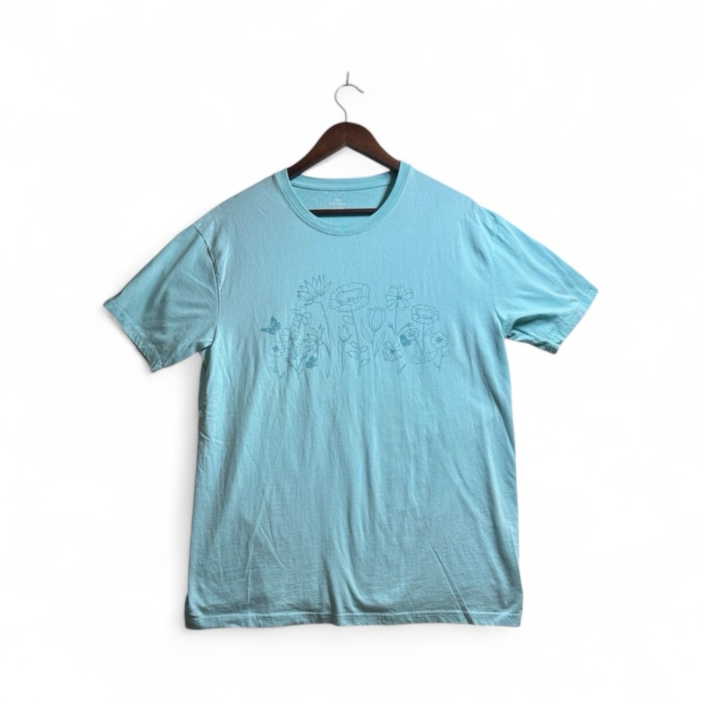 INFINITY Sky Blue Graphic with plants Short Sleeve Tee size large